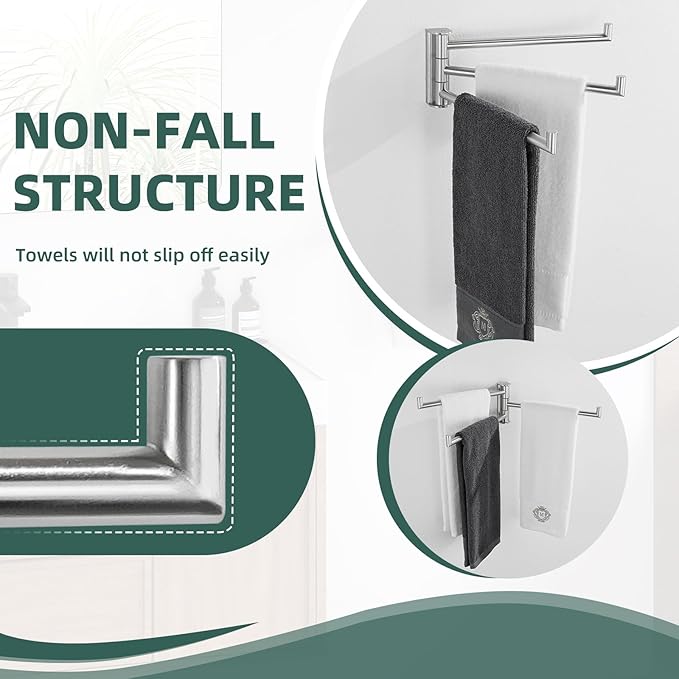 Aomasi Brushed Nickel Swivel Towel Bar, 304 Stainless Steel Triple Rotatable Towel Rack, Wall Mounted