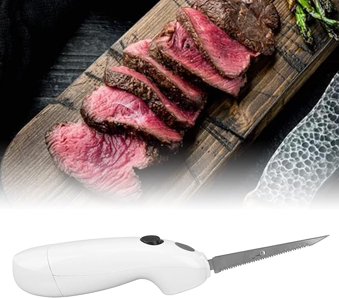 Electric Steak Knife,Cordless Battery Powered Turkey Carving Knife Stainless Steel Serrated Steak Knives Electric Fillet Knife for Carving Meats Poultry Bread