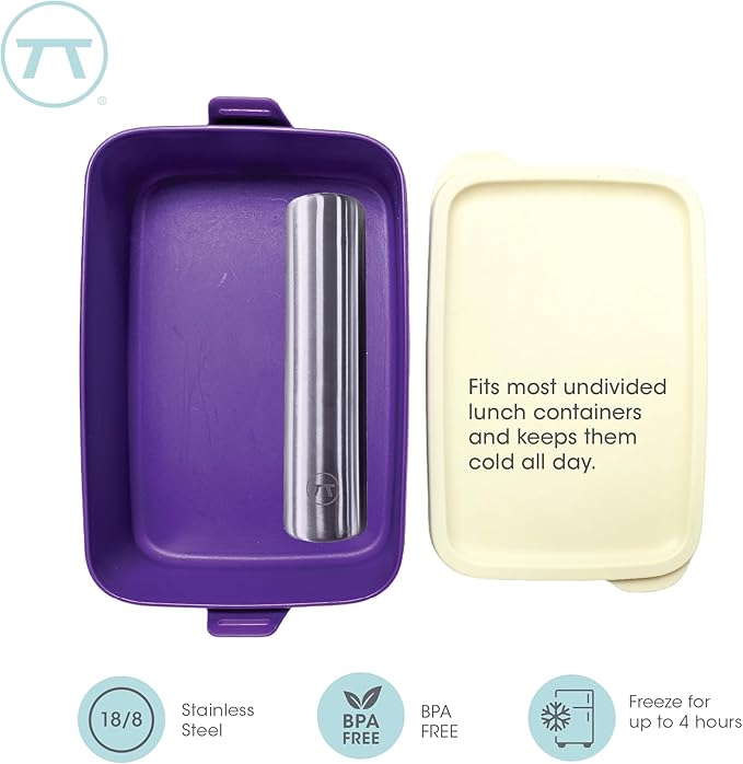 Outset Stainless Steel Cylinder Ice Packs, Set of 2 Reusable Travel and Lunch Box Coolers, 6.3" x 1.6”