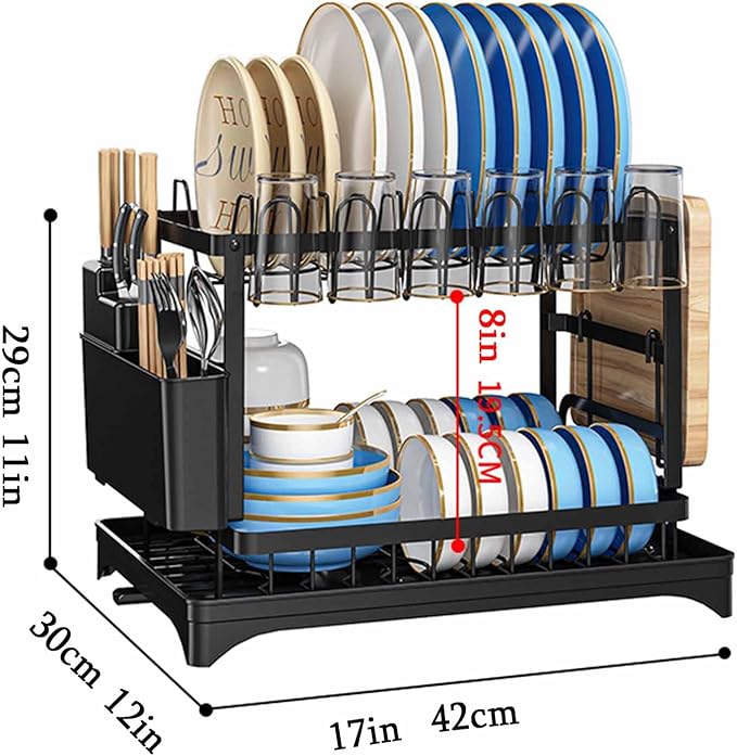 Dish Drying Rack, Stainless Steel Dish Rack with Rotatable Spout, Dish Drying Rack Dish Rack,Dish Racks for Kitchen Counter,Dish Drainer with Removable Utensil Holder Kitchen Counter