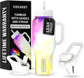 Coldest Tumbler with Handle and Straw, 100% Leak Proof Insulated Tumbler with Lid and Straw (3 Lids), Stainless Steel Tumblers for Women & Men, Cup Holder Friendly, 36 oz (Clouds of Tie Dye)