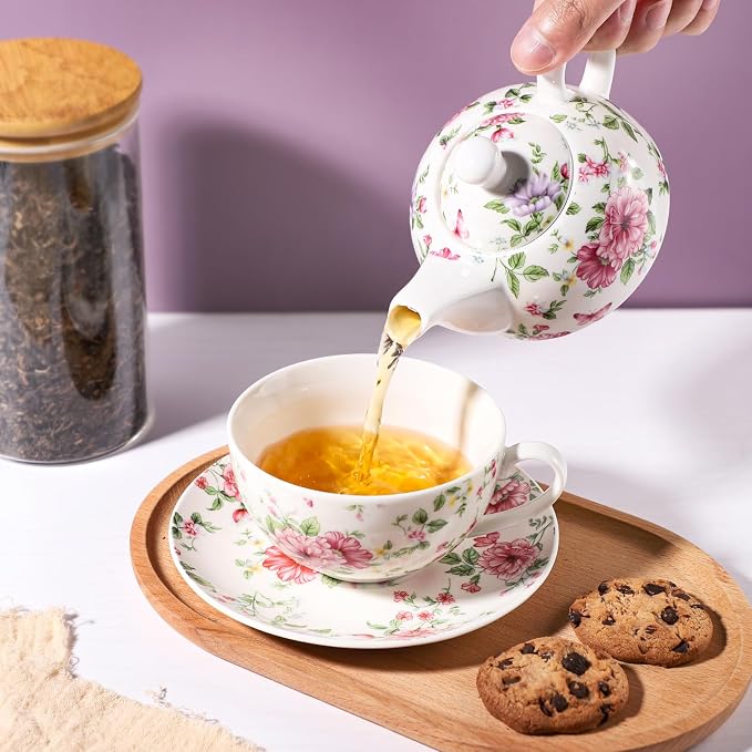 Tea Cup Set Ceramic Including 1 Teapot with lid 1 Tea Cup with 1 Sauser (C1)