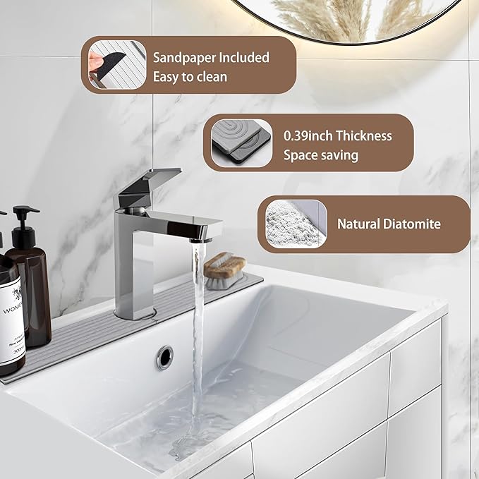 Faucet Mat for Kitchen Sink Diatomite Fast Drying Stone Sink Tray Absorbent Mat Faucet Splash Guard for Kitchen Sink and Bathroom Counter