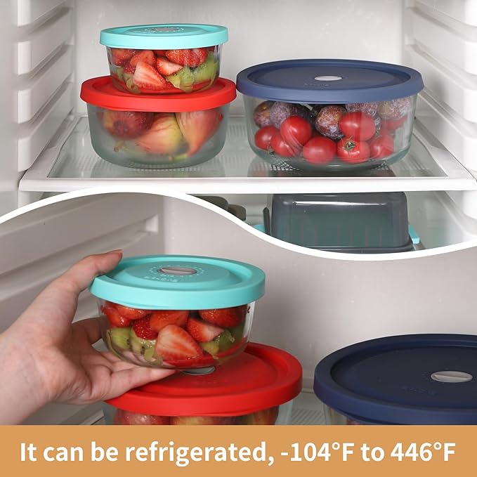 Replacement Lids for Pyrex 7202-PC 1Cup, 7200-PC 2Cup, 7201-PC 4Cup, 7402-PC 6/7Cup, 7210-PC 3Cup and 7211-PC 6Cup Rectangle, Silicone Cover for Glass Bowl 8 Pack