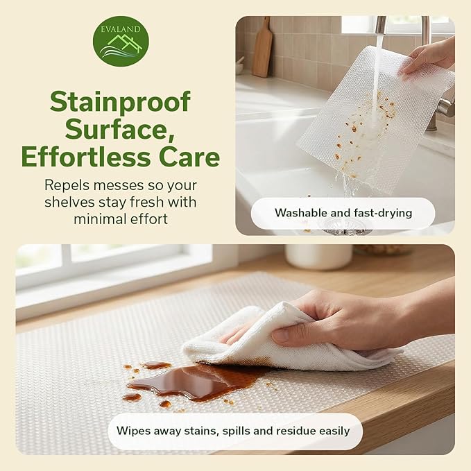 EVALAND Shelf Liners for Kitchen Cabinets Non-Adhesive 12" x 33 FT Clear Drawer Liner Non Slip, Washable Cabinet Liner, Waterproof Shelf Liners for Cabinets, Refrigerator Bathroom Pantry - Thickened