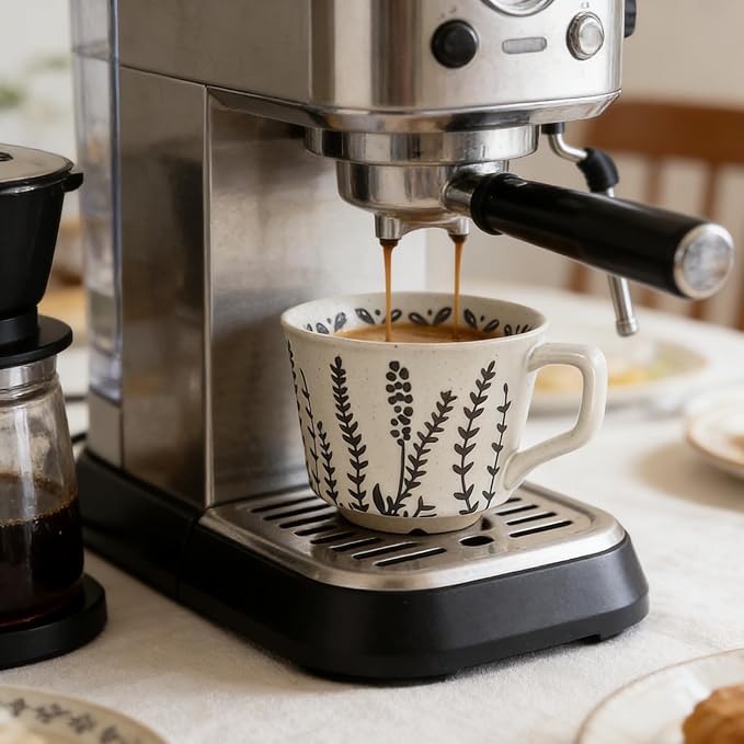 Vintage Ceramic Mug Set - 12 oz Unique Ceramic Coffee Mugs & Tea Cups with Hand-Drawn Patterns, Dishwasher & Microwave Safe, Ideal Gift