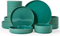 Famiware Star 16-Piece Stoneware Dinnerware Set for 4 – Shallow Pasta Bowls & Flat Plates – Everyday & Formal, Modern Rustic Dishes – Chip & Scratch Resistant, Microwave & Dishwasher Safe, Sage Green