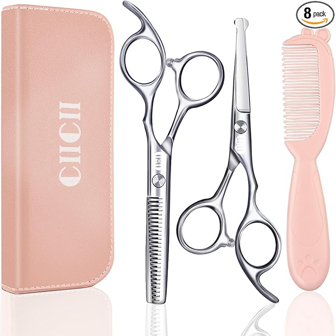 CIICII Kids Hair Cutting Scissors Shears Kit, Safety Round Tip Barber Haircut Scissors Set (Hair Trimming Hairdressing Haircutting Thinning Shears) for Baby Toddler Children, Hairdresser Home Salon