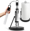 Stainless Steel Paper Towel Holder with Tension Arm and Spray Pump – One-Handed Tear, Smart Traction System, Heavy Duty Suction Cups, Weighted Base, Kitchen Towel Dispenser for Countertop Use (Black)