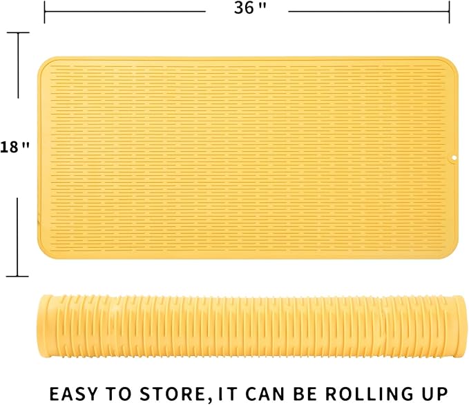 MicoYang Silicone Dish Drying Mat for Multiple Usage,Easy clean,Eco-friendly,Heat-resistant Silicone Mat for Kitchen Counter or Sink,Refrigerator or Drawer Liner Yellow 5XL 36inches x 18inches