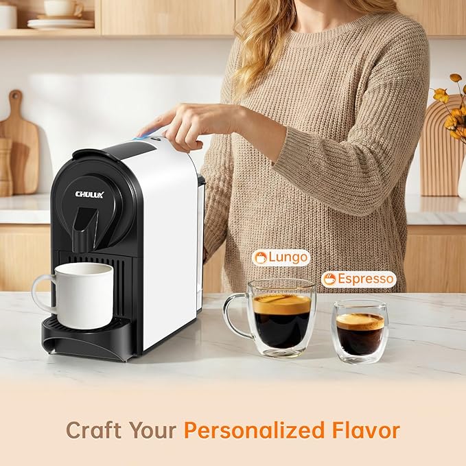 CHULUX Upgrade Bafè-Pro Espresso Machine for Nes Original Pods, Single Serve Espresso Coffee Maker with Used Capsule Drawer, Fast Brewing, White