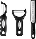Spring Chef Swivel Vegetable Peeler & Y Peeler with Sharp Stainless Steel Blades & Premium Lemon Zester (Fine Grater) with Handle - 3 Product Bundle - Black
