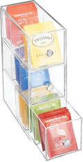 mDesign Plastic Kitchen Pantry, Cabinet, Countertop Organizer Storage Station with 3 Drawers for Coffee, Tea, Sugar Packets, Sweeteners, Creamers, Drink Pods, Packets - 3 Sections - Clear