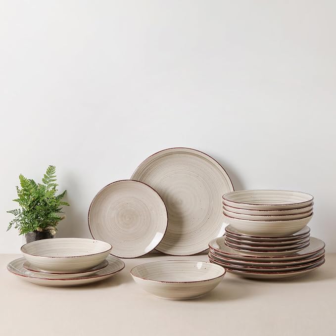 Dinnerware Sets for 6, 18 Piece Plates and Bowls Sets, Stoneware Dishware Sets Kitchen, Scratch Resistant Dishes, Microwave & Dishwasher Safe (Grey, Service for 6(18PCS))
