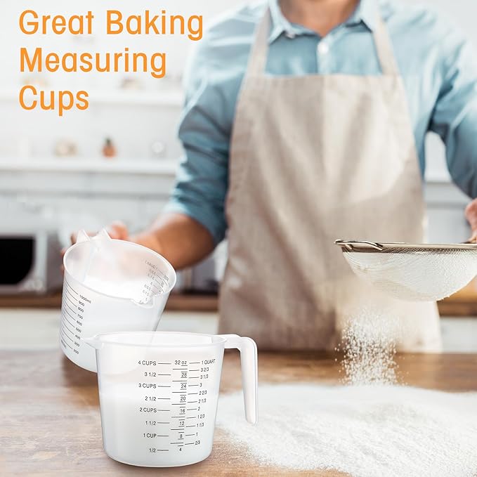 Fabbay 24 Pcs 4 Cup Capacity Plastic Measuring Cup 32 oz Clear Graduated Measurement Cups with Spout and Handles Ounce and ml Marking for Recipe Ingredient Flour Liquid Baking Cooking Mixing(Black)