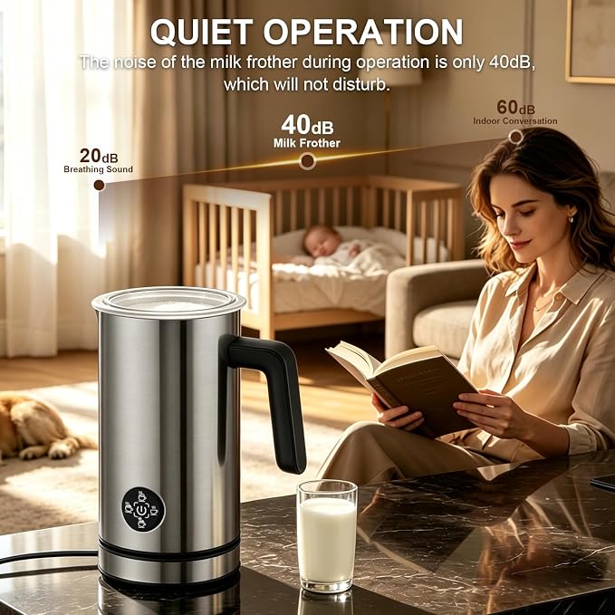 4-in-1 Electric Milk Frother, Stainless Steel Milk Steamer | 4 Modes: Firm, Creamy & Cold Froth, Hot Milk, Detachable Base, Quiet Motor, Swiss-Technology by ILAG