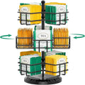 EsLuker.ly Tea Bag Holder Organizer for Counter 3 Tier Metal Teabag Storage Rack, Spinning Carousel Packet Display Stand, Tea Organizer Station with Easy Access for Kitchen Office, Black