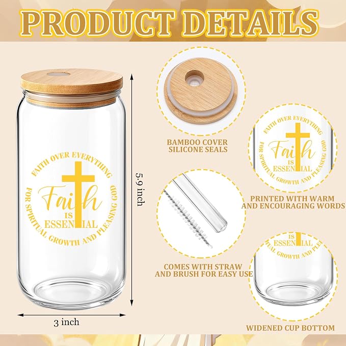 Skylety 12 Sets Christian Gifts for Women Bulk 16 oz Bible Verse Glass Cups Religious Tumblers with Lids Straw Spiral Notebooks Pen for Teacher Church Employee Coworker Women