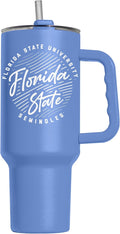 Logo Brands NCAA Florida State Seminoles Retro Script Arctic 40 oz Tumbler with Handle - Stylish Everyday Use Powder Coated-Stainless Steel with Straw- Keeps Cold For Hours