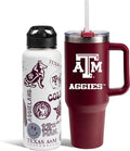 The Memory Company Officially Licensed NCAA 2-Pack Stainless Steel Tumbler Set, 34oz Team Spirit Water Bottle & 40oz Game Day Tumbler with Lid and Straw, BPA-Free Materials, Convenient Straw Design