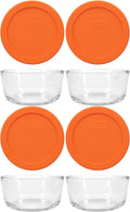 Pyrex 7200 2 Cup Glass Bowls & 7200-PC Orange Food Storage Replacement Lids (4-Pack) - Made in USA