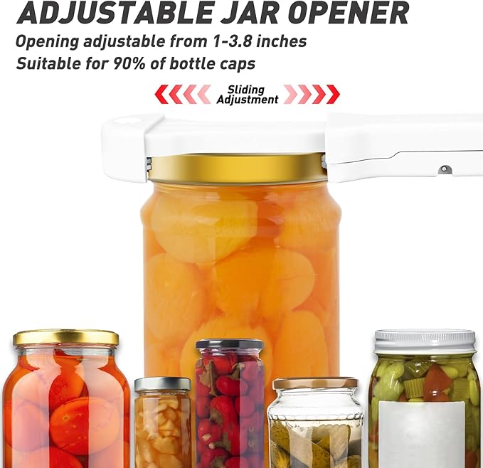 7 in 1 Jar Opener Bottle Opener and Wine Opener for Seniors with Arthritis, Weak Hands, Multi Retractable Magnetic Can Opener, Original Kitchen Lid Opener Tool (White)