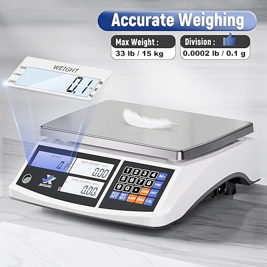 Industrial Counting Scale 33lb/15kg x 0.1g, lb/g/kg/oz Industrial Scale Digital Inventory Scale for Small Items, Coins, Piece Industrial Parts Scale with Backlit LCD Stainless Steel Platform