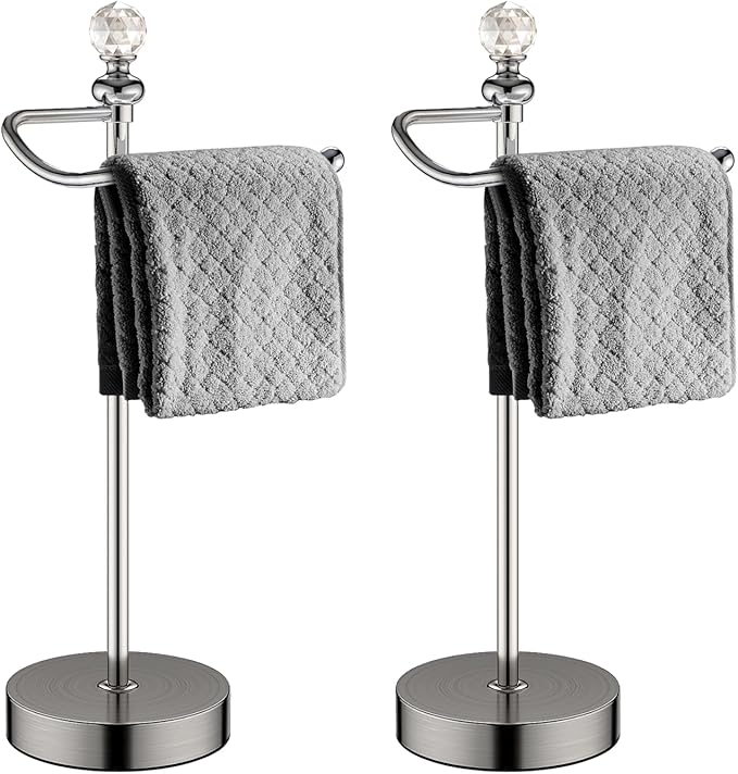 ROLABAM Hand Towel Holder for Bathroom, Hand Towel Rack Stand with Heavy Weighted Base, Crystal Ball Countertop Towel Rack Stand for Bathroom Kitchen (Brushed Nickel, 2 Pack)
