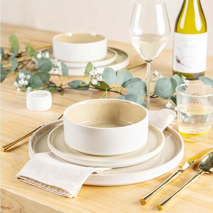 AmorArc Ceramic Dinnerware Sets, Handmade Reactive Glaze Stoneware Plates and Bowls Sets,Highly Chip and Crack Resistant | Dishwasher & Microwave Safe Dishes Set, Service for 4 (12pc)
