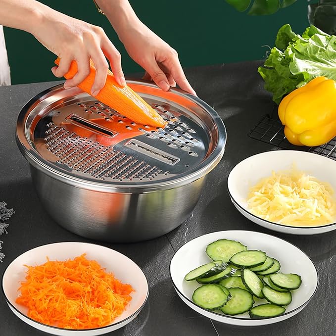 DECHOUS 2Pcs Multipurpose Stainless Steel Grater Bowl Small Basin Basket Grater Basin Bowl Set for Kitchen Rinsing Draining Mixing, 10 Inch