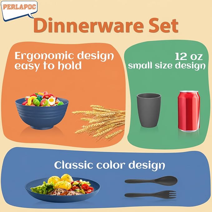 Unbreakable Wheat Straw Dinnerware Set 20 PCS - Kids Plates and Bowls Set for 4,Dishwasher & Microwave Safe Lightweight Toddler Dish Set for Party Camping Kitchen - Calm Tones