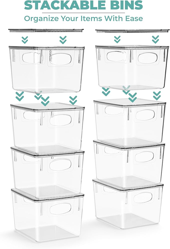 Sorbus Medium Plastic Storage Bins with Lids, Stackable, Toy, Clothes, Medicine, Makeup, Closet, Art Supply, Bathroom, Shoe, Toy Storage Organizer (8 Pack)