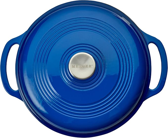 Mercer Culinary Enameled Cast Iron Round Dutch Oven, 6 qt., Navy Blue