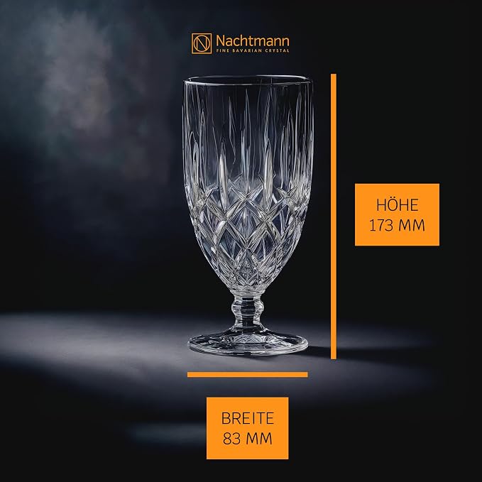 Nachtmann Noblesse Collection Iced Beverage Glasses, Crystal Glass Water Goblets, 15 Ounce, Beer, Wine, and Cocktails, Iced Beverage Glassware – Set of 4