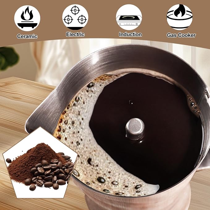 304 Thickened Stainless Steel Uncoated 12 Cup Moka Pot Coffee Maker Stovetop Espresso Coffeemaker Italian Classic Brewing Greca Cafe Mocha Machine for Cafeteras Camping Travel Home 600ml 20oz