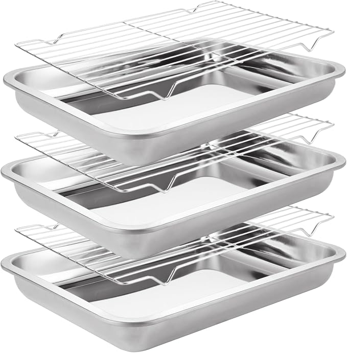 Set of 3 Stainless Steel Baking Sheet with Wire Rack for Baking Sheet 14 x 10 x 2 Inch Baking Rack for Oven Cooking Nonstick Sheet Pan with Wire Racks Heavy Duty Baking Pan with Racks