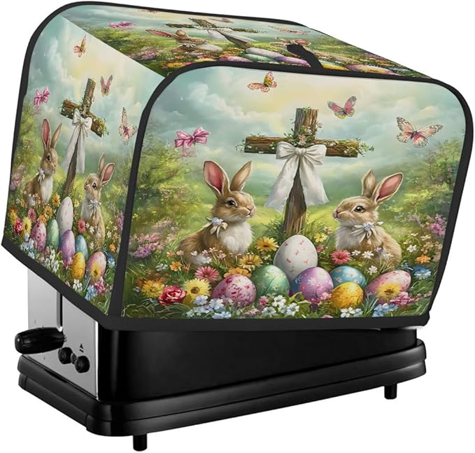 Happy Easter Eggs Rabbit Toaster Cover 2 Slice Dust and Fingerprint Protection Toaster Bread Maker Covers Washable Kitchen Small Appliance Covers for Kitchen Accessories Decor Bakeware Women Gift