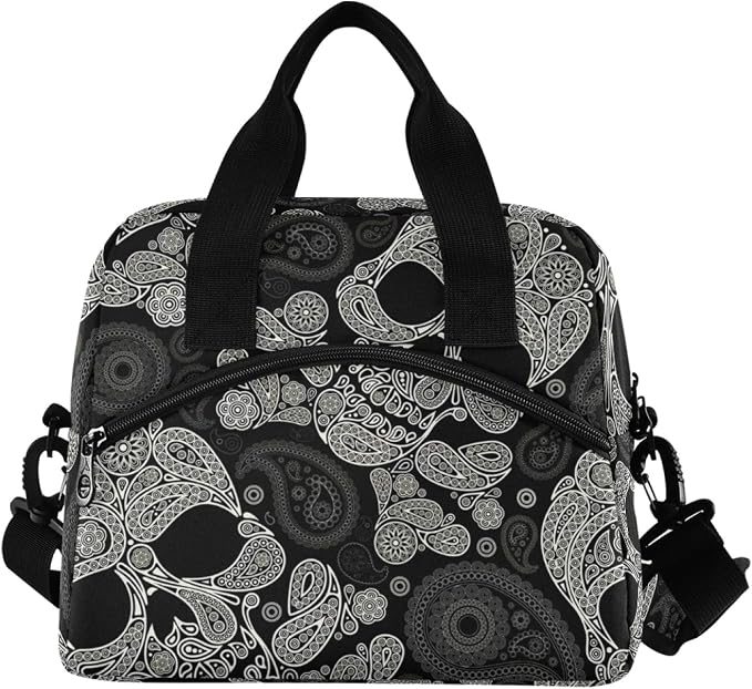 Skull Insulated Lunch Bag Reusable Lunch Tote Bag Cooler Bag for Women Men Adult Lunch Box with Adjustable Shoulder Strap Leakproof Lunch Bag for Work School Picnic Camping