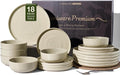 18-Piece Stoneware Dinnerware Sets for 6 - Coupe Plates and Bowls with Speckles & Spirals - Chip & Scratch Resistant, Microwave & Dishwasher Safe - Farmhouse Dishes - Gift Box, Honey