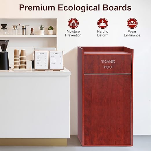 30 Gallon Commercial Trash Can, Wooden Trash Can Cabinet with Tray Holder Garbage Can withTrash Bag for Restaurants, Cafes, Kitchens, and Offices, Durable Garbage Receptacle (Brown)