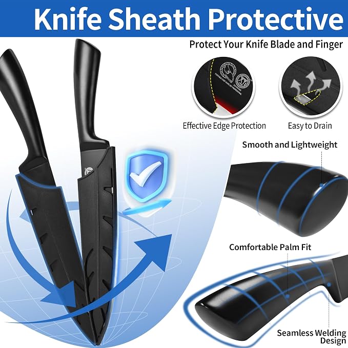XYJ Professional Knife Sets for Master Chefs,Meat Cleaver Butcher for Camping,Chef Knife Set with Magnetic Knife Block,Stainless Steel Kitchen Knives Tools Kit