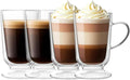 NIRA.Z 12.5 OZ Double Walled Glass Coffee Mugs with Handle Set of 4 Clear Insulated Irish Coffee Cups Hand Blown Glass Cups for Hot Cold Beverages, Cappuccino, Latte, Tea, Espresso, Juice, Americano