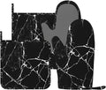 Black White Cracked Marble Oven Mitts and Pot Holders Sets of 4, Heat Resistant Silicone Oven Mittens and Potholders Gloves Hot Pads for Kitchen Cooking Baking Grilling BBQ Chef