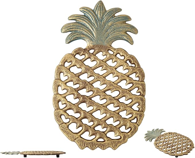 Comfify Cast Iron Pineapple Trivet - Decorative Cast Iron Trivet For Kitchen Or Dining Table - Vintage, Rustic Design - Protect your Countertop from Hot Dishes - With Rubber Pegs/Feet - Recycled Metal