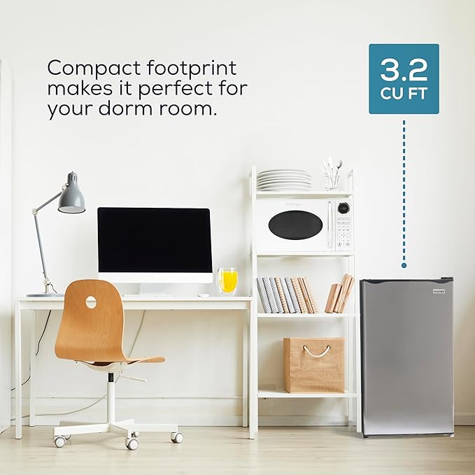 Igloo 3.2 Cu.Ft. Mini Fridge with Freezer - Single Door Compact Refrigerator with Glass Shelves for Homes, Dorms & Offices- Keep Snacks, Drinks & Frozen Foods Cool with Temperature Control Mini Fridge