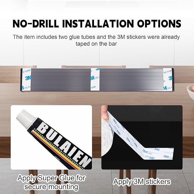 Magnetic Knife Strips, Magnetic Knife Holder for Wall 10.5 Inch, Stainless Steel Magnetic Strip Use as Knife Bar, Knife Holder for Kitchen Utensil Organizer