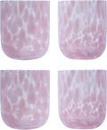 Stephanie Imports Set of 4 Handcrafted Double Old-Fashioned Confetti Drinking Glasses (12 oz) (Baby Pink & White)