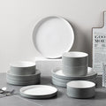 Grey Ceramic Dinnerware Set for 4, 12 Piece Porcelain Plates and Bowls Set, Modern Stoneware Chip and Scratch Resistant Dinner Plate Sets, Everyday Dish Sets, Microwave and Dishwasher Safe