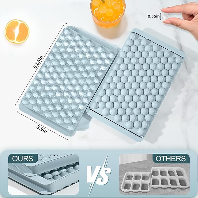WIBIMEN Mini Ice Cube Trays, Small Tiny Round Pebble Crushed Nugget Ice Trays for Freezer with Lid - Chilling Drinks Coffee Juice(4 Pack/0.55In - Blue)