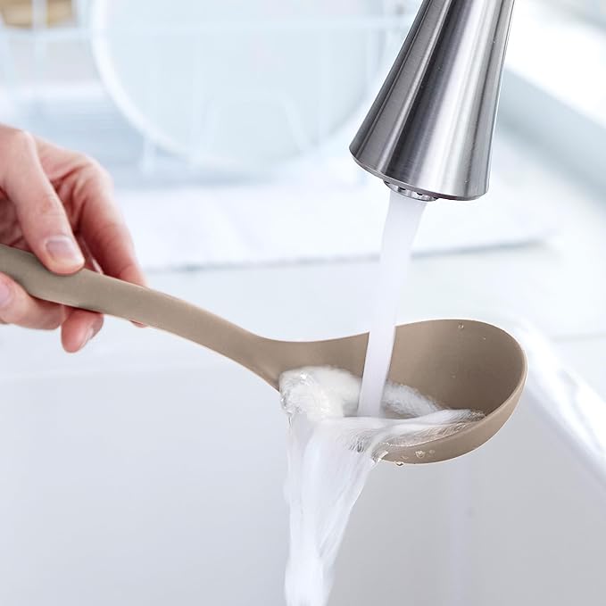 GreenPan Silicone Solid Spoon, Mixing Stirring Serving, Cooking Kitchen Utensil, Flexible Rubber Nonstick Cookware, Rigid Steel Core, Heat-Resistant, Anti-Slip Handle, BPA-Free, Dishwasher Safe, Taupe